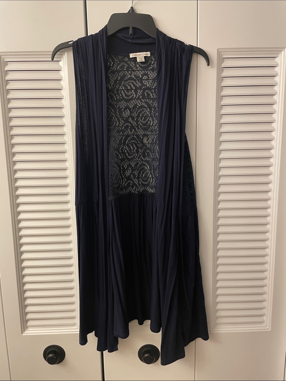 Coldwater Creek Navy Lace-Back Sleeveless Duster